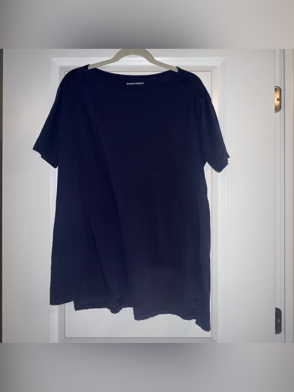 Woman Within Navy Short Sleeve Boat Neck Tee Size M